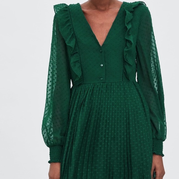 Zara Black Swiss Dot Jumpsuit Pleated Dress - Picture 3 of 16